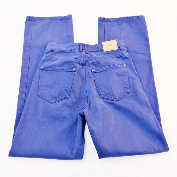 Zara Wide Leg Zip Flky Denim Dyed High Rise Jeans Blue Size 06 - Picture 6 of 9